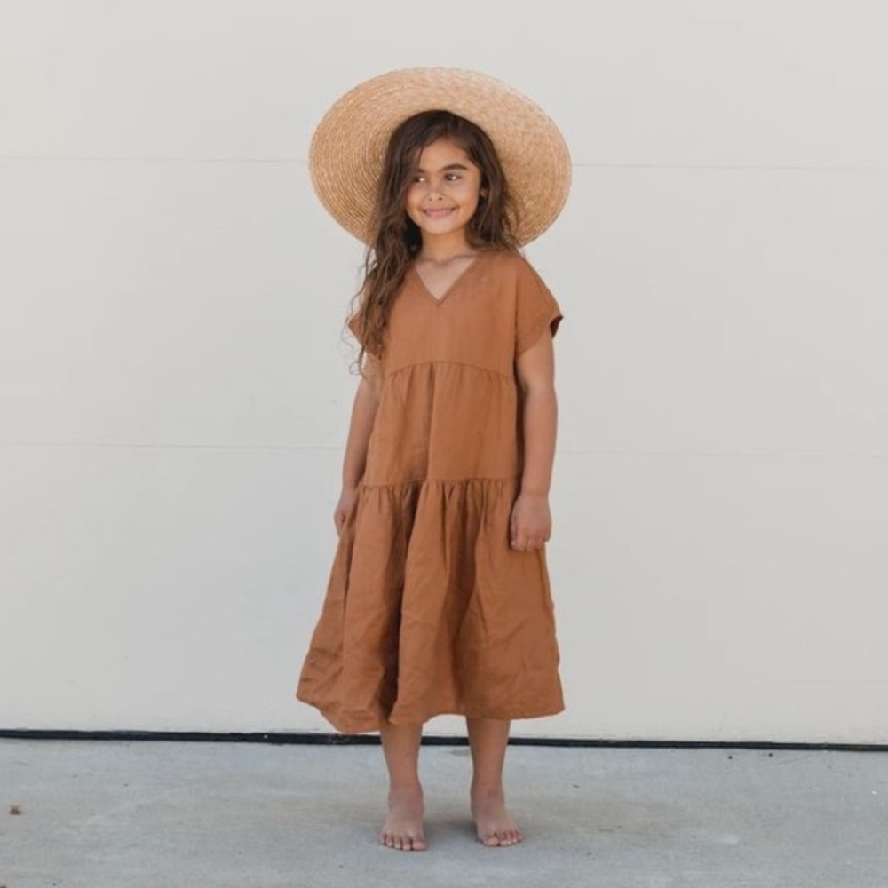 NWT Rylee & Cru Vienna linen toddler dress in Bronze